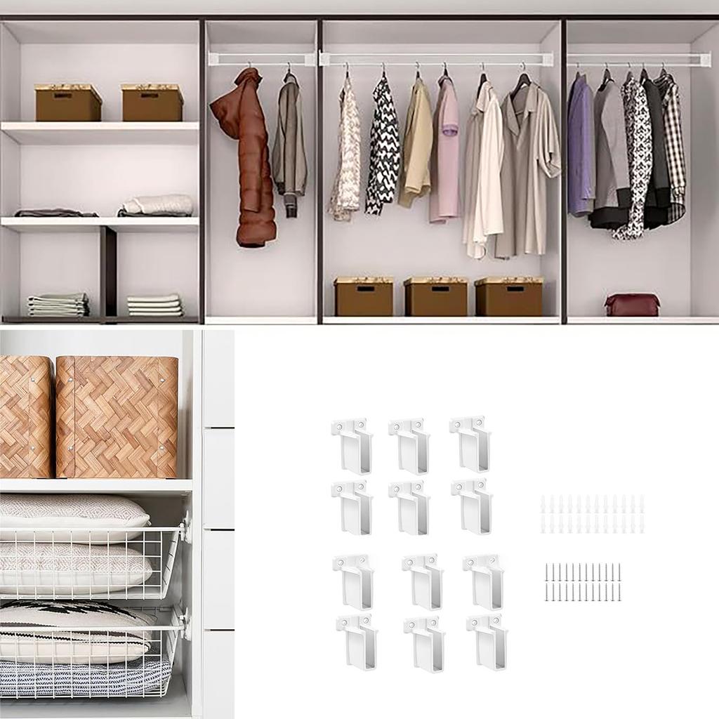 8/12Pcs Wardrobe Closet Rod Bracket Wire Rack End Bracket Wire Shelf Corner Support Bracket Easy to Installation