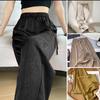 Women Casual Pants Elastic High Waist Adjustable Drawstring Straight Wide Leg Pants with Pockets Solid Color Ice Silk Cool Trousers