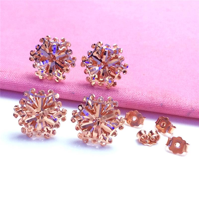 Starryfu Rose Gold Russian 585 Snowflake Stud Earrings, Purple Gold Women's Sparkling Korean Style