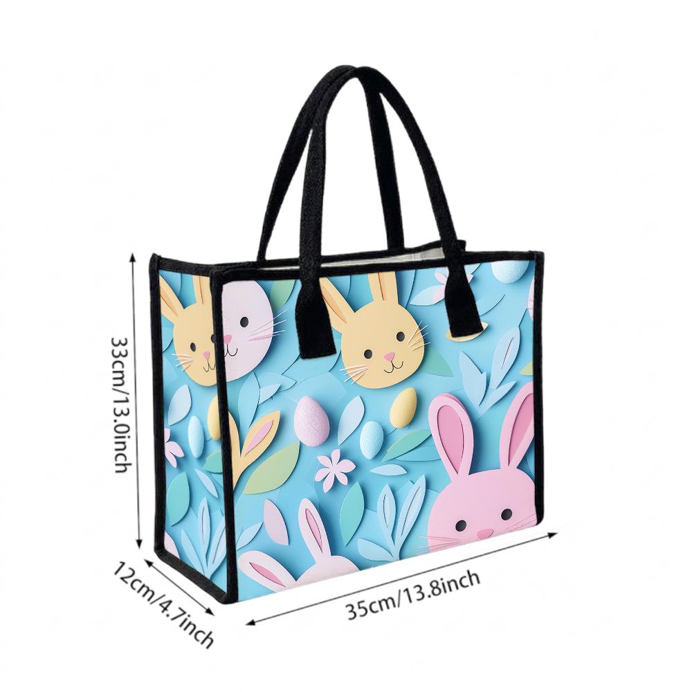 Easter Bunny Tote Bag Cute Cartoon Rabbit Print Handbag Large Capacity Casual Daily Shopping Shoulder Bag for Women