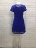 Elegant Blue Lace Trim Round Neck Short Sleeve Dress