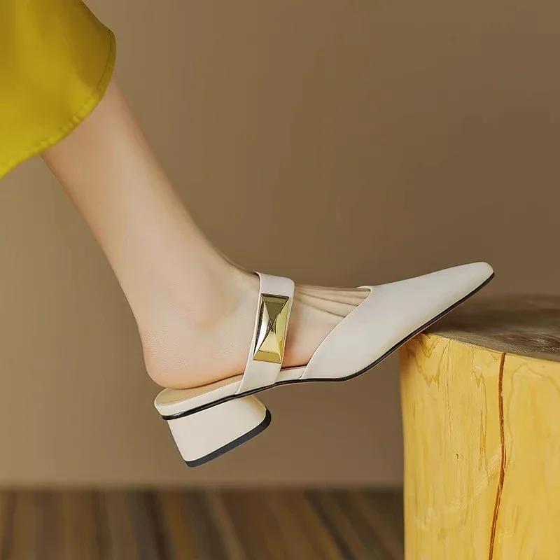 2024 New Pointed Toe Thick Heel Shoes, Shallow Solid Color Elegant Women's Shoes, Sexy Banquet Party Fashion Half Slippers