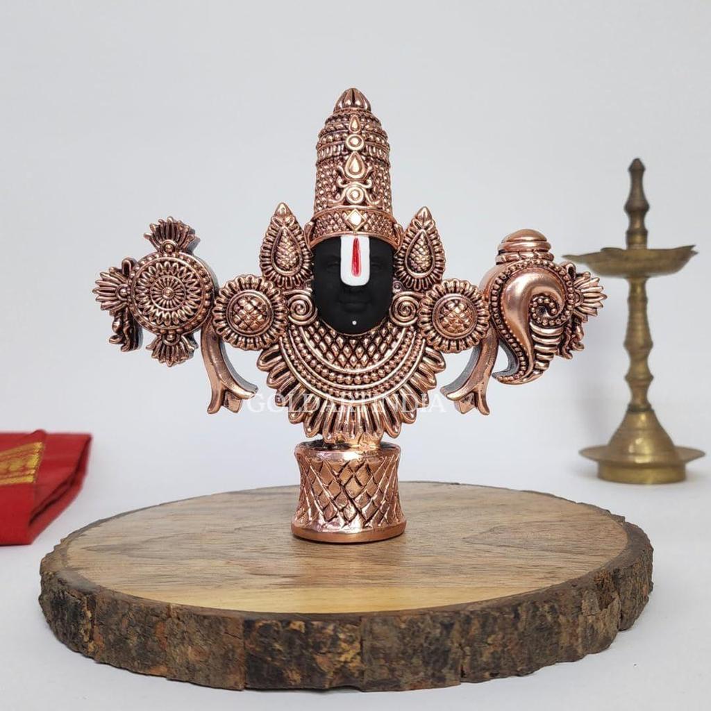 Lord Venkateswara Balaji Idol | Copper-Plated Antique Matte Finish | 4.5 x 5.3 inch | Tirupati Balaji Murti for Home Mandir, Office