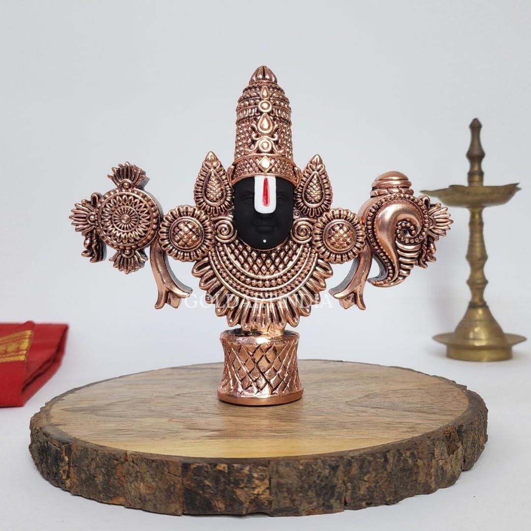 

Lord Venkateswara Balaji Idol | Copper-Plated Antique Matte Finish | 4.5 x 5.3 inch | Tirupati Balaji Murti for Home Mandir, Office