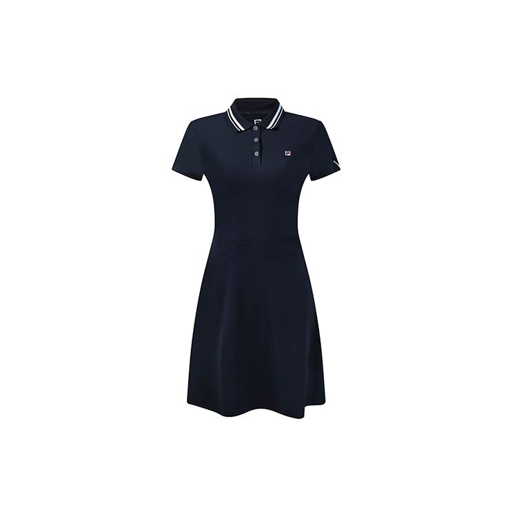 FILA Solid Color Simple Waist-Defining Tennis Sports Breathable Polo Dress Women dresses Royal-Blue A11W323307F-NV