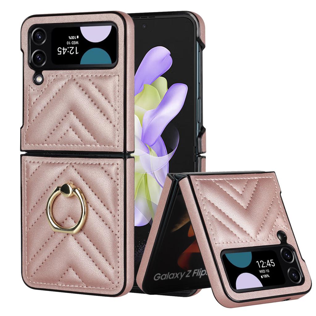 Z Flip6 Rotary Folding Mobile Phone Case for Women Suitable for Samsung Flip5 Fashion Protective Case Small Fragrance Style Mobile Phone Leather Case