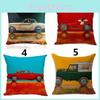 Vintage Car Dog Print Pillow Case In Beautiful Cotton Linen For Stylish Home Decor