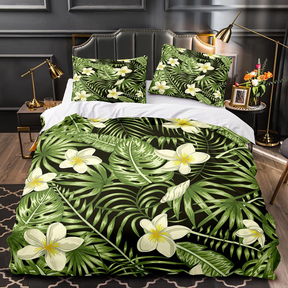Green Leaves Tropical Povlak na přikrývku Set Queen Povlečení Full Queen Leaves Povlak na přikrývku King Size 2/3ks Polyesterový povlak na přikrývku