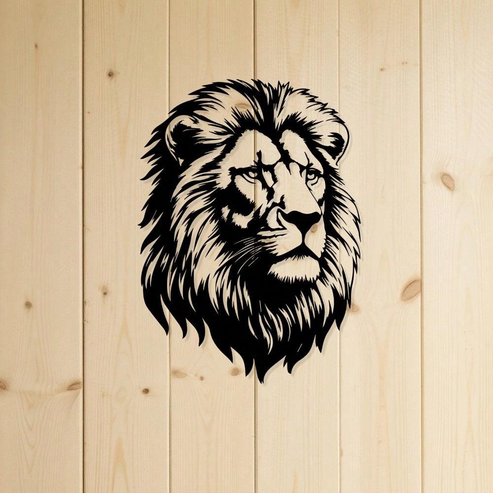 Modern Metal Lion Head Wall Art, Black & Green Rust-Proof Iron Decor