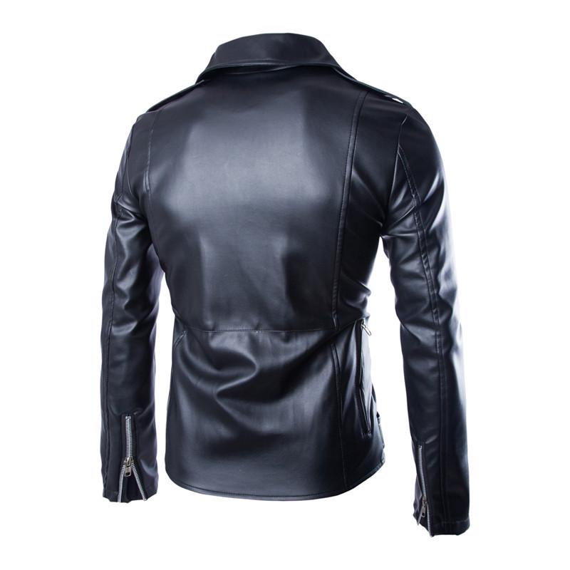 2015 Autumn/Winter Men's British Style Multi-Zipper Motorcycle Leather Jacket with Lapel.