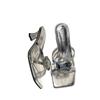 Niche Women's Shoes Sex Rhinestone Word with Open Toe Cool Slippers Women's Outer Wear Summer Spring New Fashion Square Head High Heels