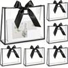 5pcs Plastic Gift Bags with Handle and Ribbon Clear Treat Bags Reusable Thank You Gift Bags Party Favors Bags Gift Wrap Bag