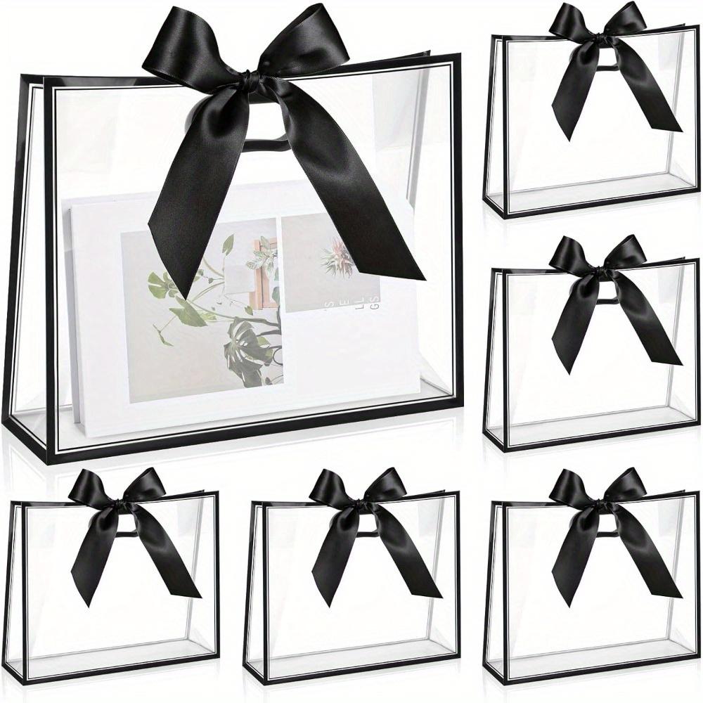 5pcs Plastic Gift Bags with Handle and Ribbon Clear Treat Bags Reusable Thank You Gift Bags Party Favors Bags Gift Wrap Bag
