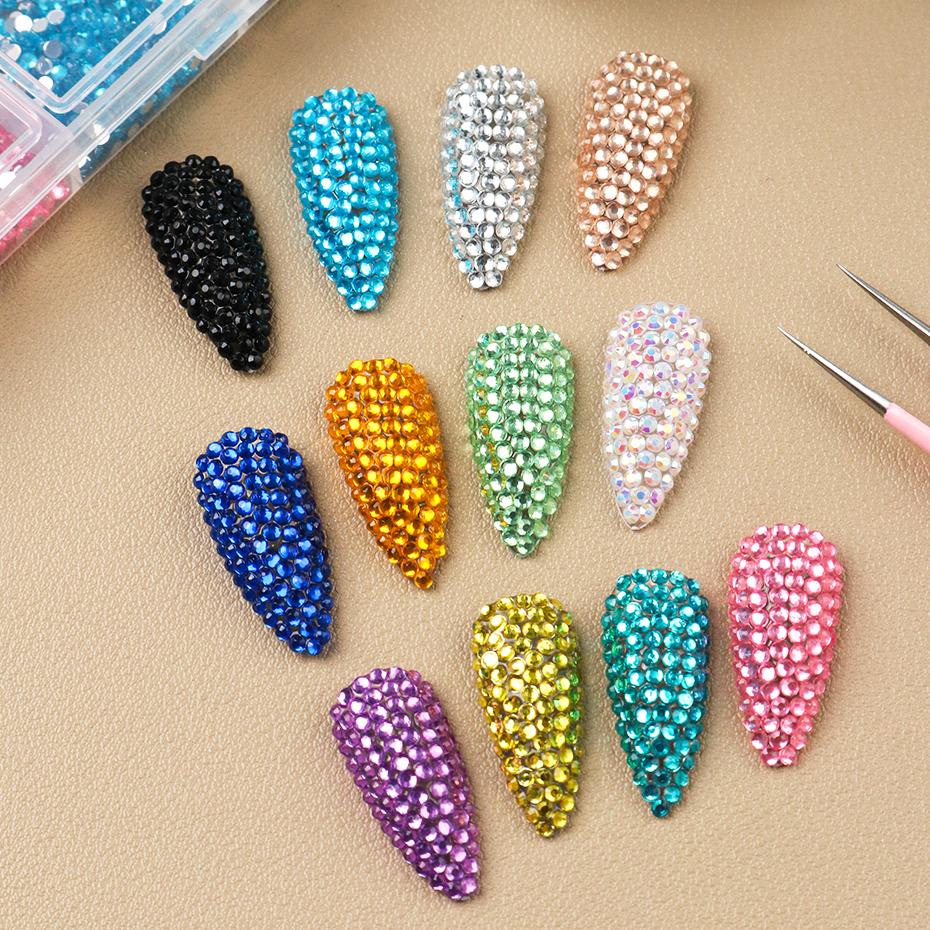 Xiaomi 12 Grids Colorful Flatback Nail Art Rhinestones Mixed Color Sparkly Flatback Resin Rhinestone Nail Charms Wedding Decorations