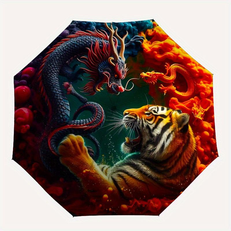 

1pc Dragon Tiger Automatic Open/close Folding Umbrella, Compact Portable Travel Umbrella,Durable Construction yy250814171