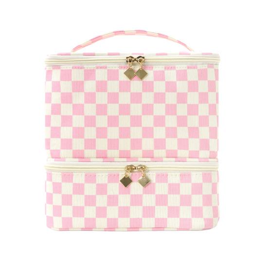 

Cosmetic Storage Bag Two-Layer Design Large Capacity Makeup Bag Wear-Resistant Scratch-Resistant Travel Makeup Organizer розовый