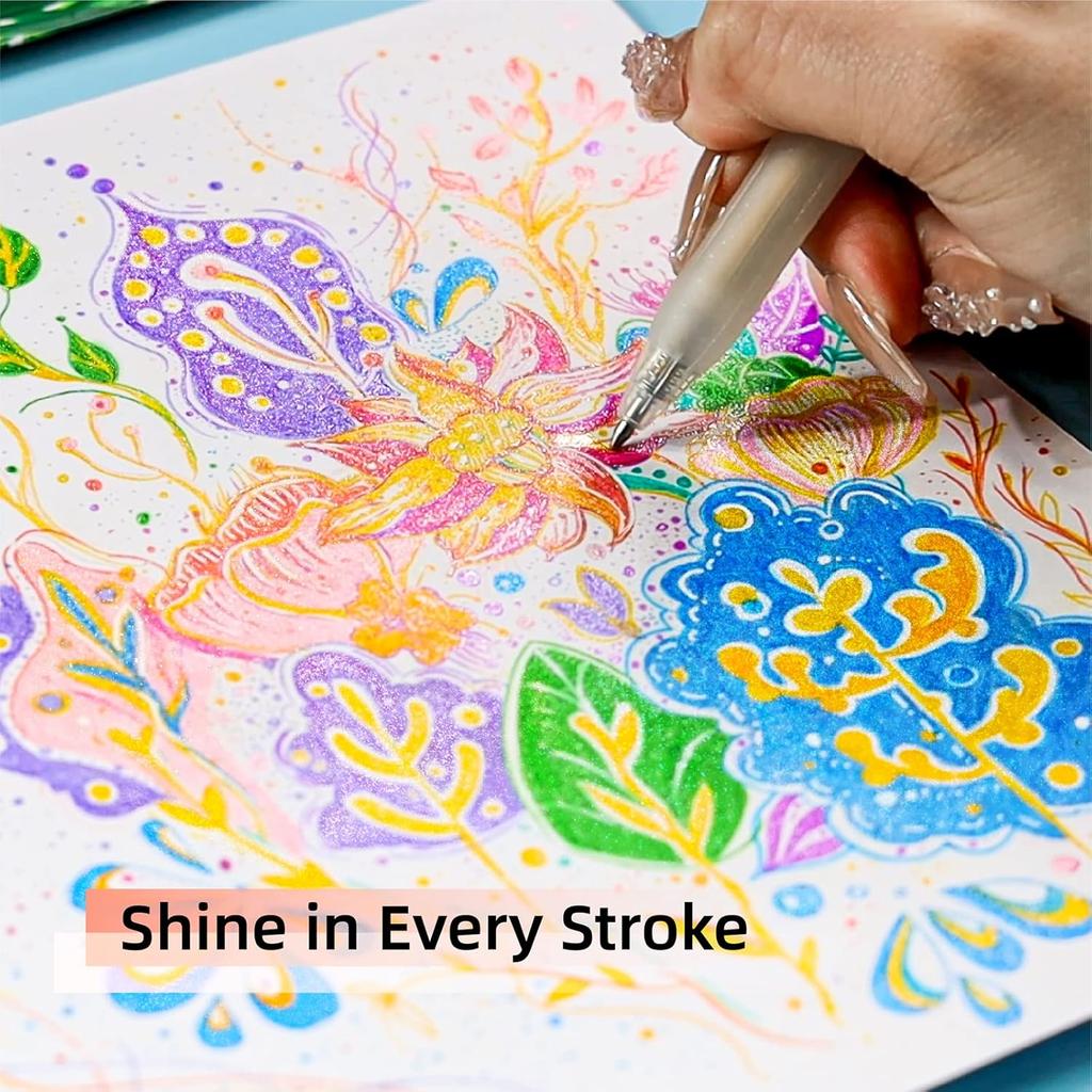 Glitter Gel Pens, 16 Colors Glitter Pens, 0.7mm Fine Tip Retractable Colored Sparkle Gel Pens for Adults Journaling Coloring