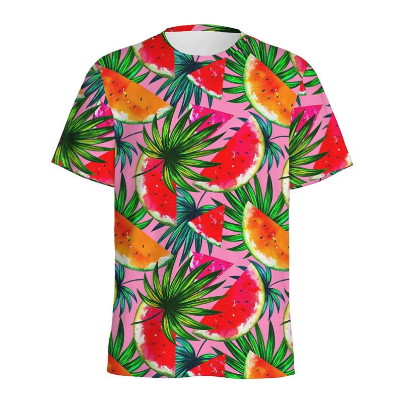 Summer Round Neck 3D Watermelon Pattern Print Top Fashionable Casual Short Sleeved Men's T-shirts