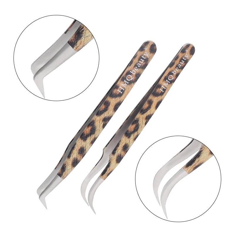 2Pcs Leopard Lash Tweezers Stainless Steel Superhard Tweezer 3D Volume Accurate Anti-Static Eyelash Extension Clip Beauty Tools