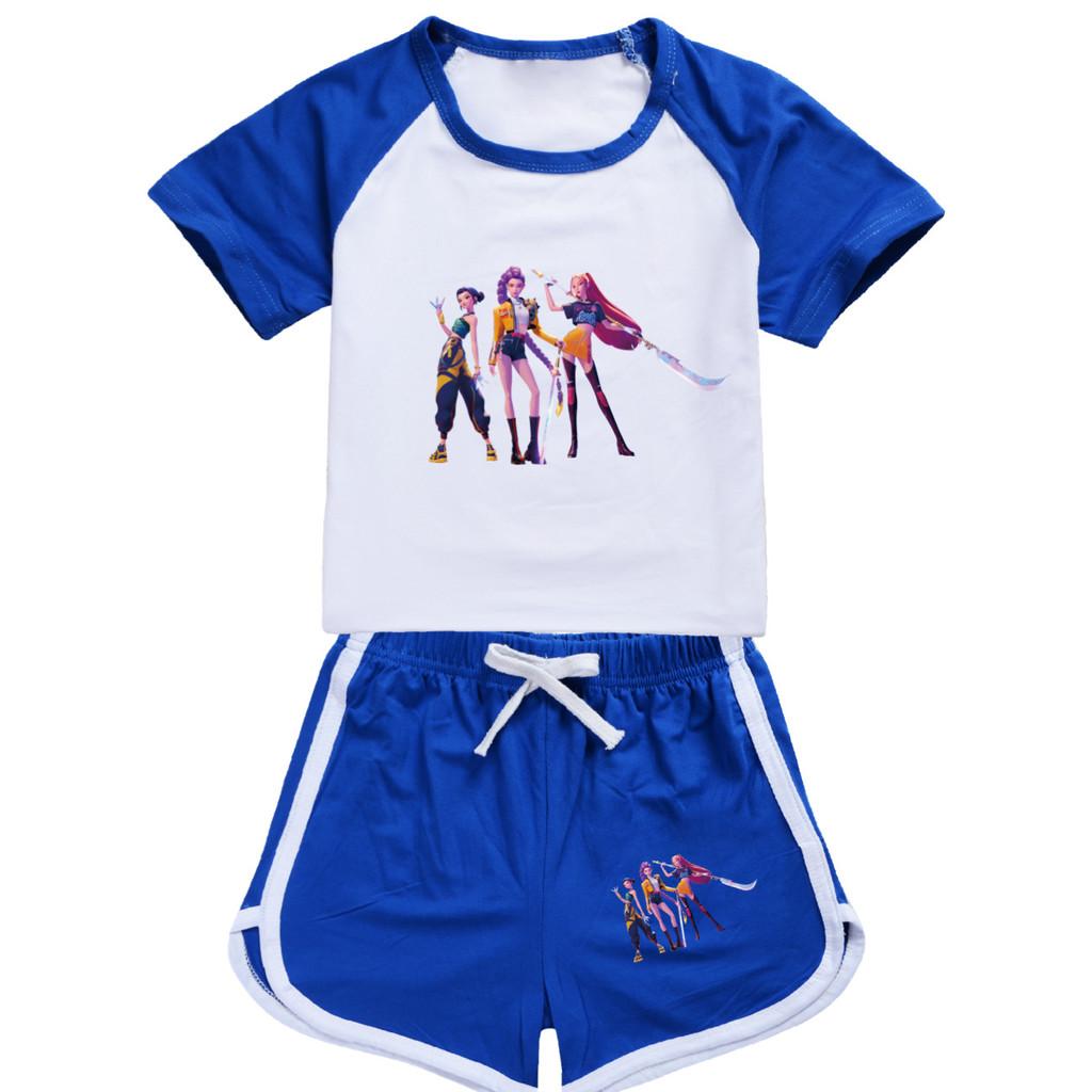 Barn Jenter Anime Tegneserie POP Sanger Superstjerne Zoey Rumi Mira Trykk Kortermet T-skjorte Shorts Bukser Fritidsklær Sett