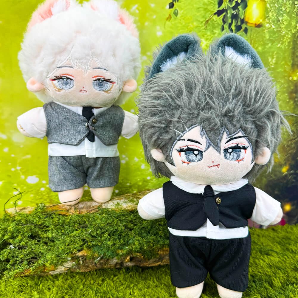 20cm Plush Clothes: Suit, Jacket, White Shirt, Shorts, Vest, Tie, Belt, Interchangeable Cotton Doll Clothes (Grey)