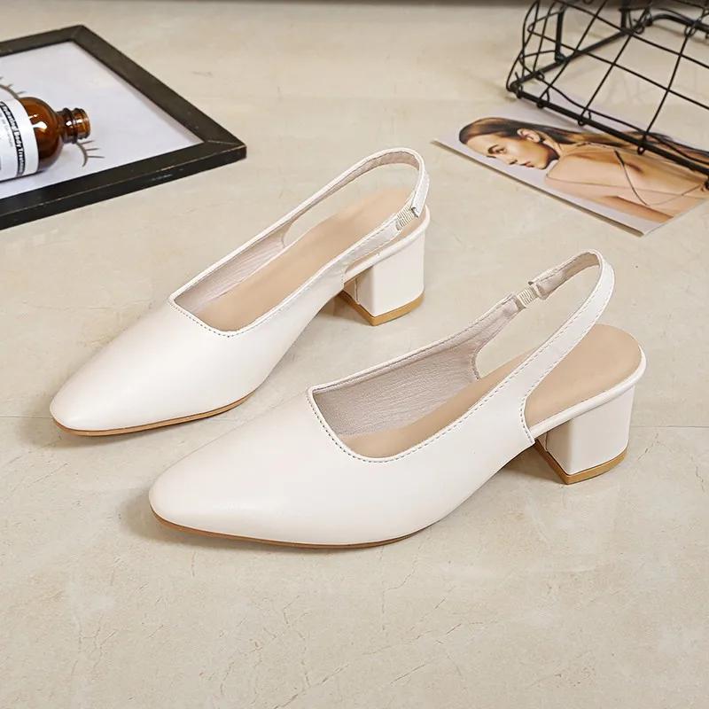 2024 New Women Pumps Pointed Thick High Heels Women's Baotou Sandals Back Hollow Shallow Ladies Shoes Solid Slip On Heels Women