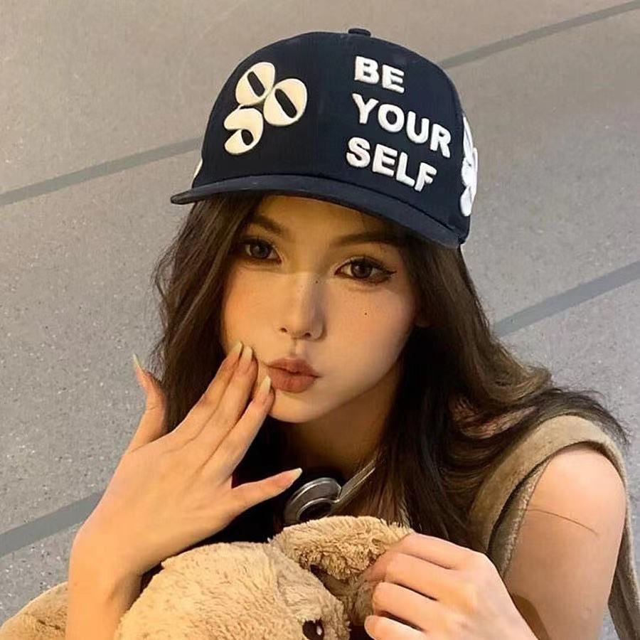 Street Three Dimensional Embroidered Letters Couple Flat Brim Hat Baseball Cap New Style Versatile Trendy Baseball Hat Men and Women