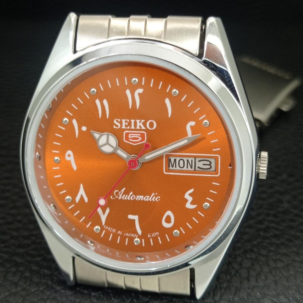 JAPAN VINTAGE REFURBISHED SEIKO 5 AUTOMATIC 6309A MENS ORANGE WATCH a442426-1
