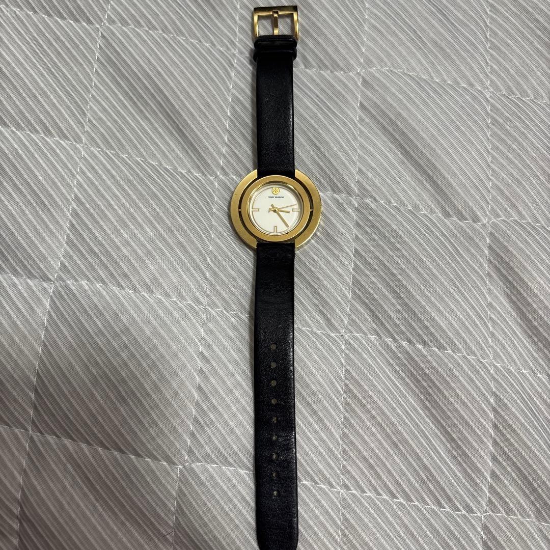 Used TORY BURCH Watch Gold Black Leather