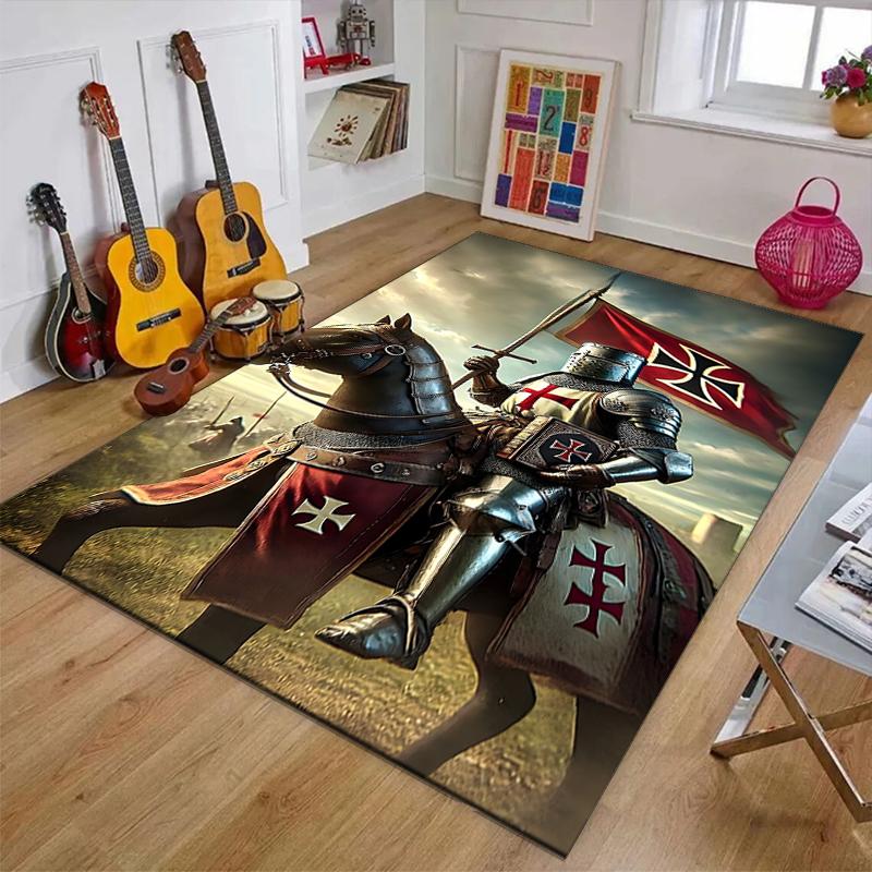 Cross Templars Knight Polyester Carpet, Soft Indoor Mat for Office Chair, Living Room, Computer Desk - Decorative Home Office Rug Design