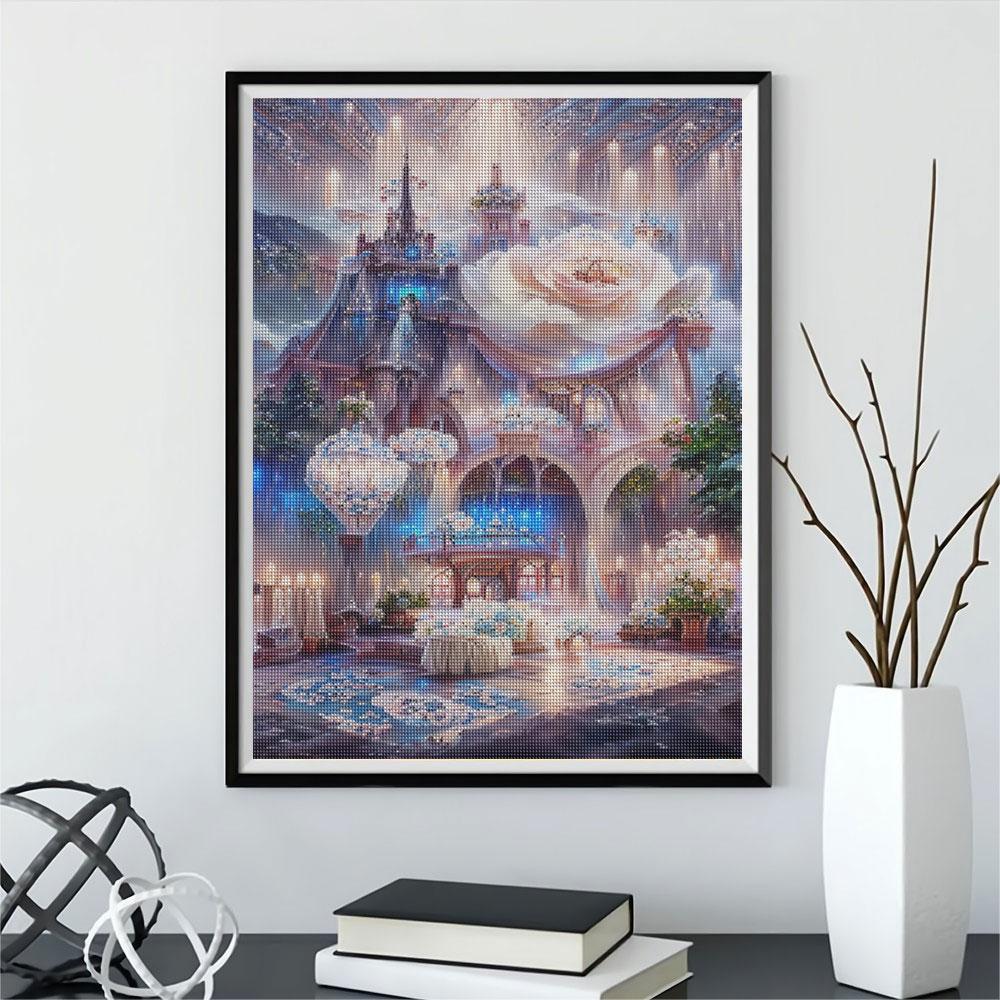 5D DIY Diamond Painting Castle Flowers Art Rhinestone Kit Diamond Embroidery Landscape Mosaic Home Decor 30x40cm/12x16inch