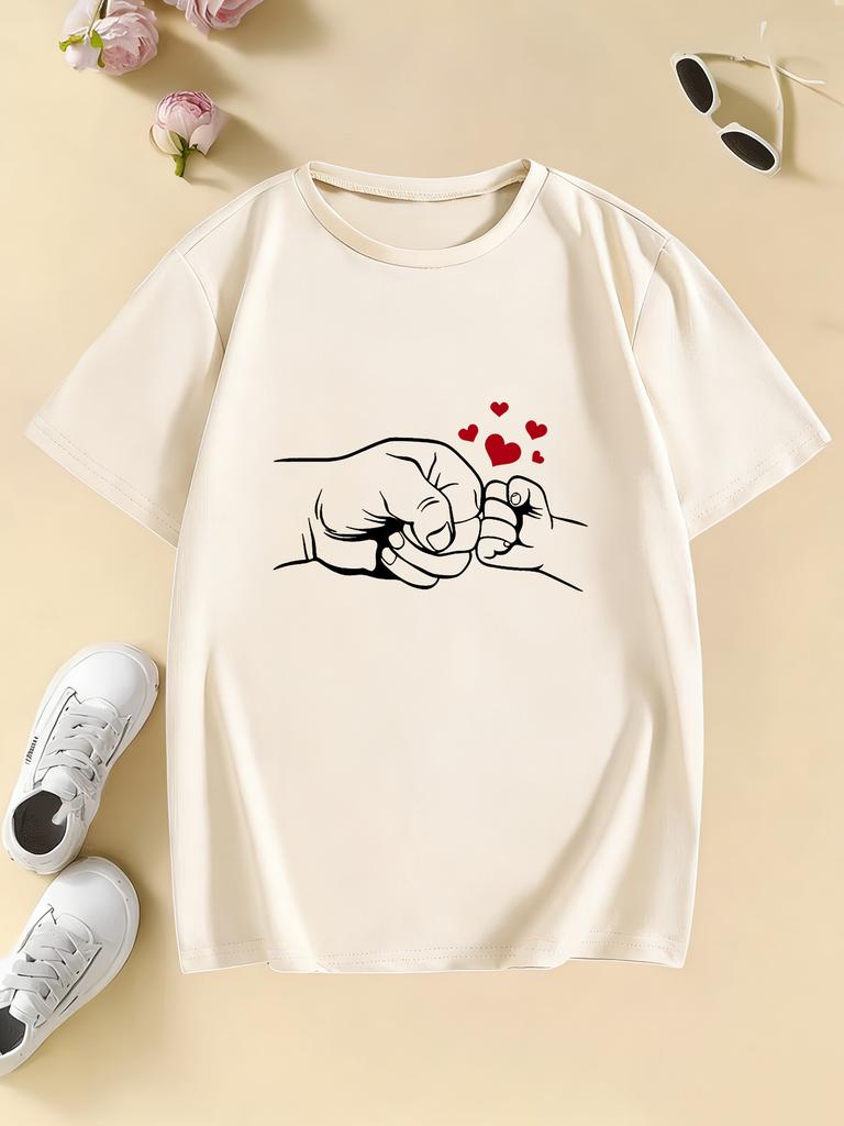 Lovely Daddy Love Hand Design T Shirts Kids Childrens Tshirt Boys Girls Summer Spring Casual Top Tee