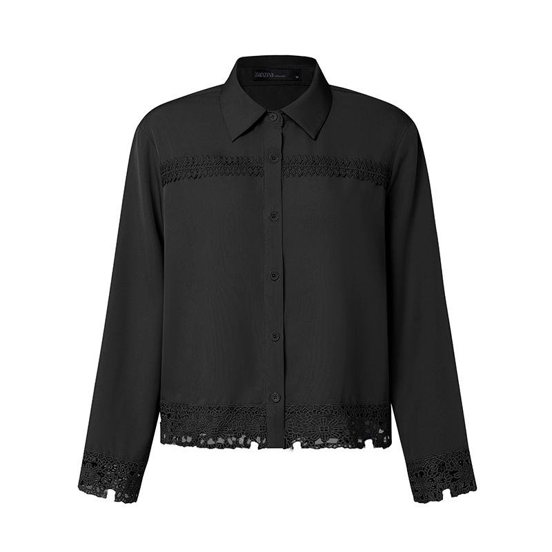 ZANZEA Women Casual Turn Down Collar Loose Lace Crochet Splice Long Sleeve Blouse M