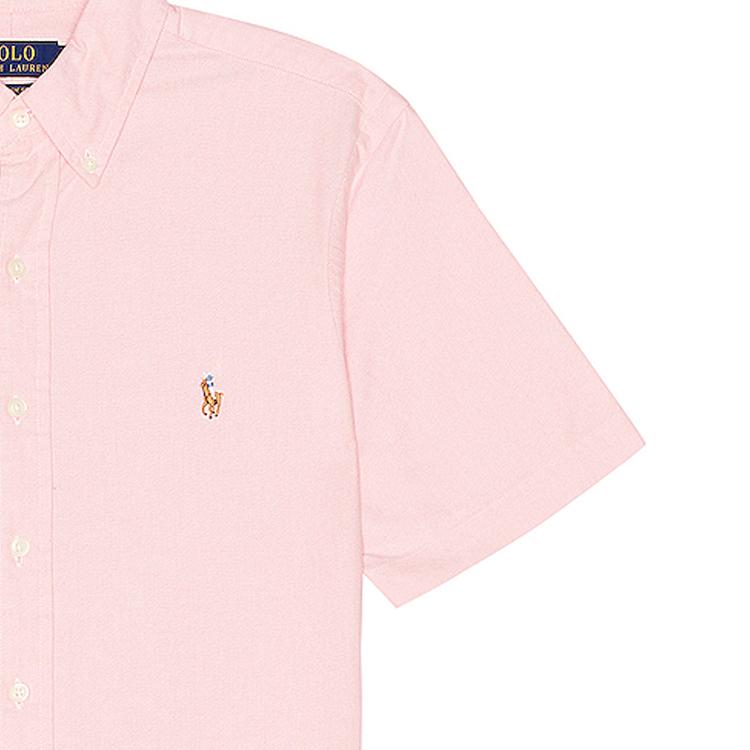 Polo Ralph Lauren Solid Color Logo Embroidered Square Collar Single-Breasted Short Sleeve Shirt Men Shirts Pink 710794942-003