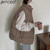 BITCED Down-Filled Cotton Vest for Women Stand-Up Collar, Short-Length Autumn/Winter Loose-Fit Cotton Jacket Lightweight Vest Outerwear