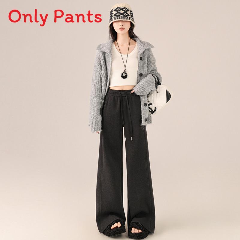 Winter Wool Cashmere Blend High Waist Wide Leg Pants For Women With Pockets And Drawstring