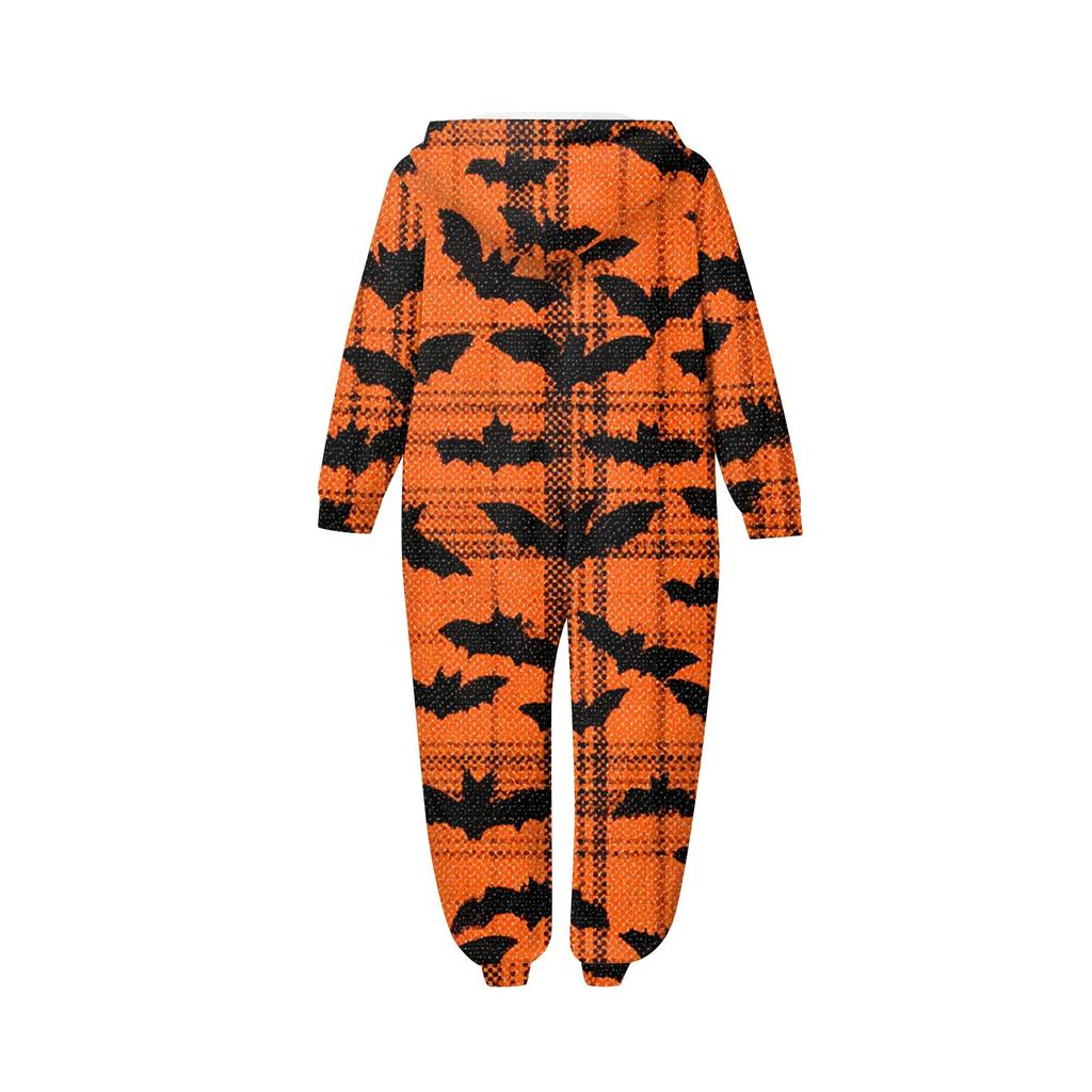 Set Tuta Intera con Cappuccio, Maniche Lunghe e Zip, Stampa di Halloween, Coordinato per Famiglia