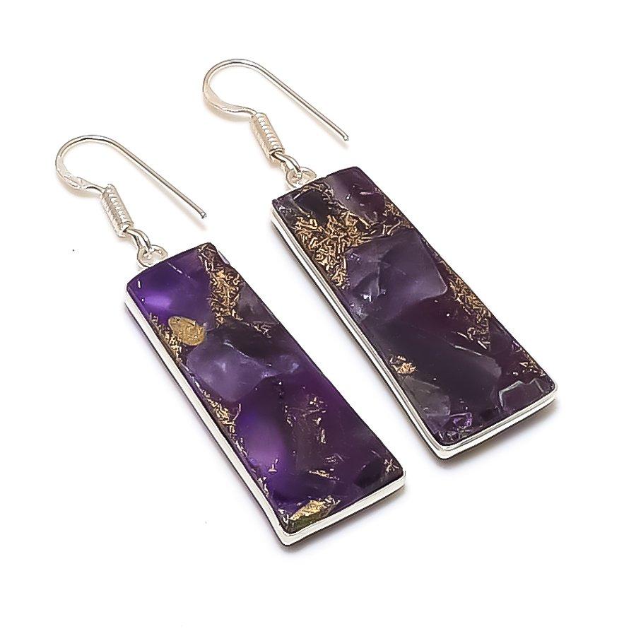 Natural Copper Amethyst Gemstone 925 Sterling Silver Jewelry Earring 2.17 AE-12028