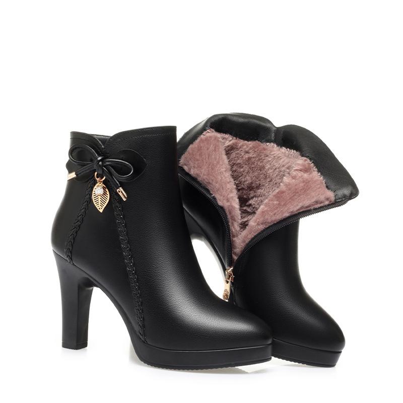 

Плюшевые бархатные ботильоны на высоком каблуке Осень Зима Новые женские хлопковые туфли Молния Черные Водонепроницаемые Толстый каблук Одинарные короткие туфли 35(Foot22.5cm)