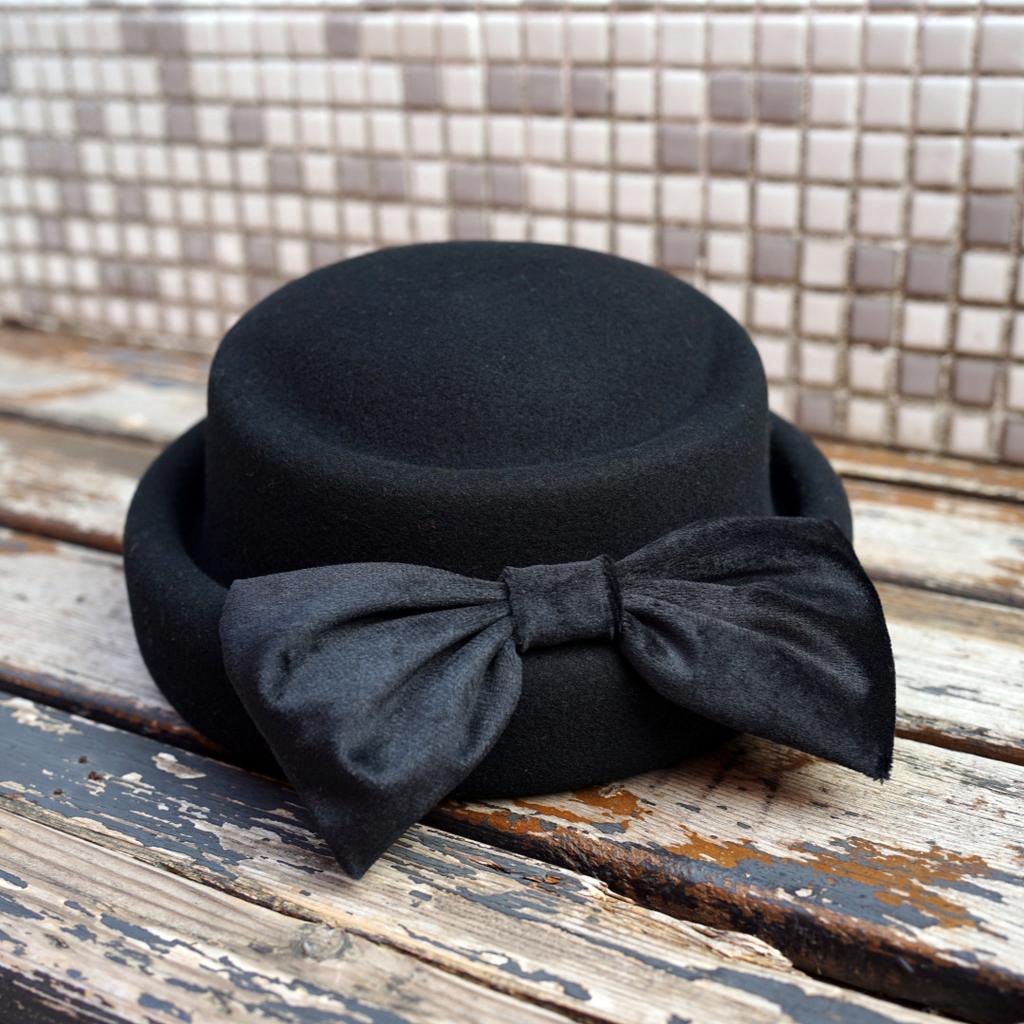 Japanese Retro Bow Curled Top Hat Women'S Autumn And Winter Wool All-Match Felt Brown Coffee Black Beret