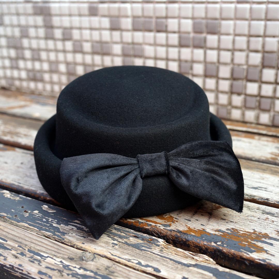 

Japanese Retro Bow Curled Top Hat Women S Autumn And Winter Wool All-Match Felt Brown Coffee Black Beret M（56-58cm）