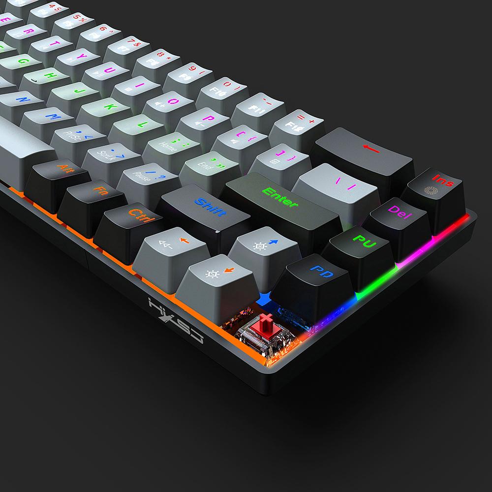 HXSJ V800 Kabelgebundene mechanische Tastatur 68 Tasten RGB-Gaming-Tastatur mit abnehmbarem Typ-C-Kabel ABS