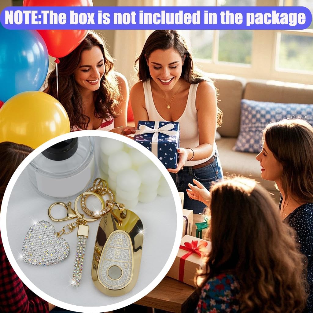 Key Fob Cover with Diamond Keychain Car Key Holder Case Compatible with - Benz S-Class G-Class E-Class Smart Remote Key Protector for Women, 3