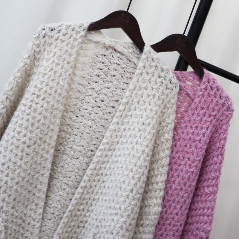 Autumn and winter new long thick needle mohair knitted cardigan women's loose lazy wind sweater jacket