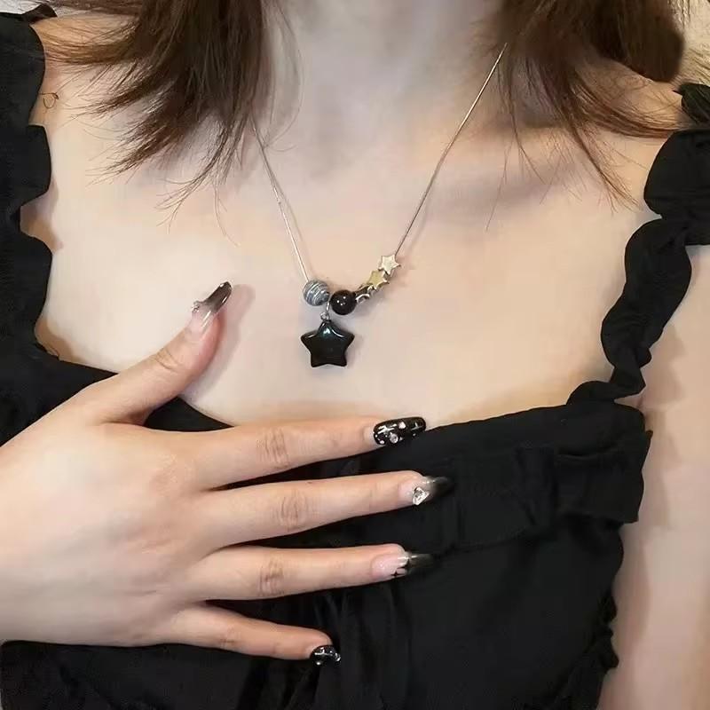 Kpop Fashion Star Pentagram Pendant Y2K Beaded Choker Necklace For Women Men Aesthetic Jewelry Punk Hip Hop Grunge Accessories