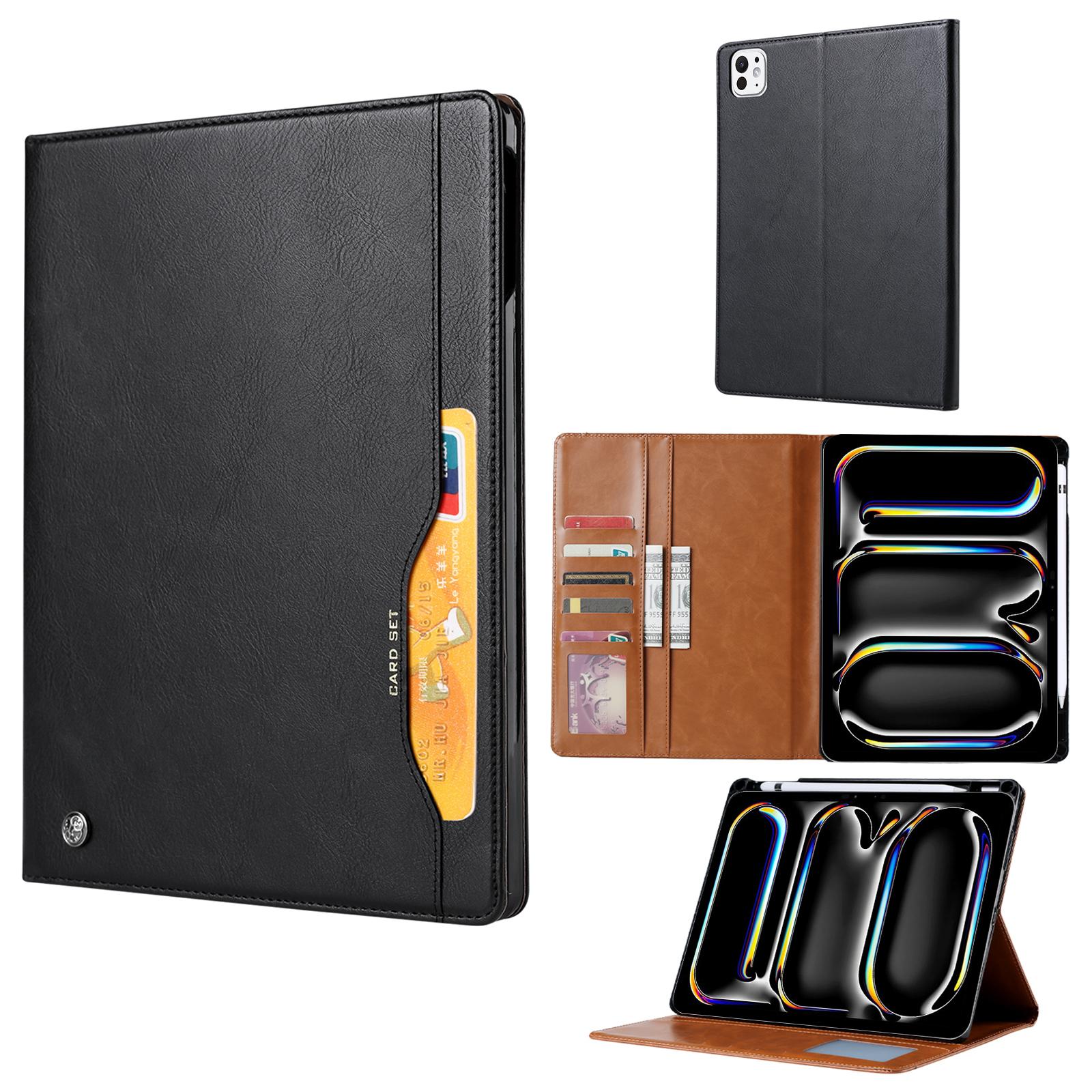 

For iPad Pro 13 (2024) Case Outer Card Slot Wallet Leather Tablet Cover with Auto Wake/Sleep Black