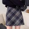 2025 Autumn Women's Plaid Wool High-Waist A-Line Skirt, College Style, Plus Size, Slimming, Hip-Hugging Short Skirt