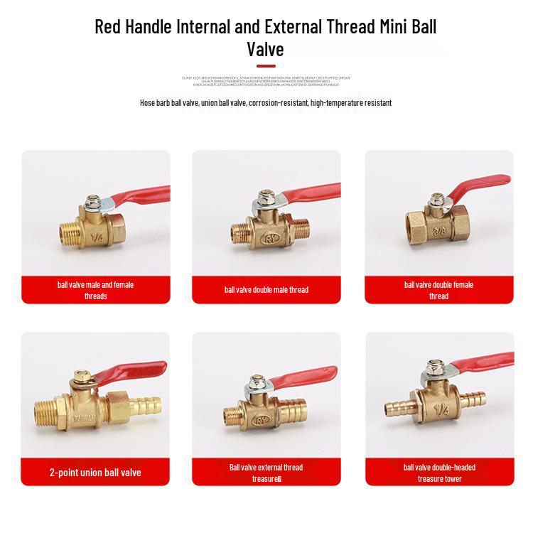 Valvola a sfera rapida con manico rosso in rame 1/8" 1/4" 3/8" Filettatura maschio/femmina Passante dritto
