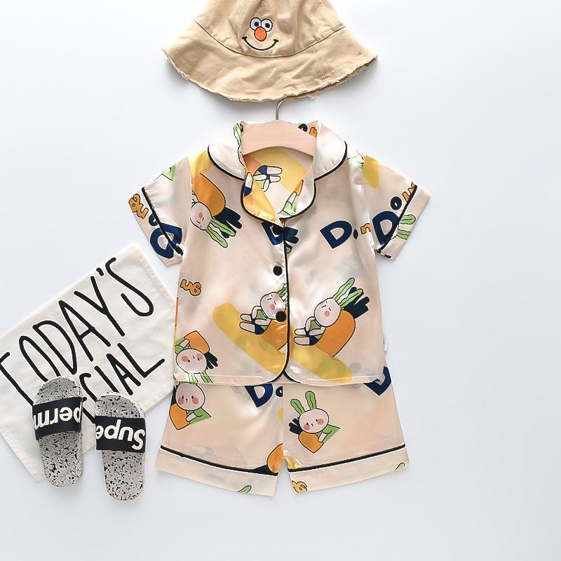 BB58 Mufurui Summer Kids' Silk Bear Cartoon Pajama Short Sleeve Two-Piece Set