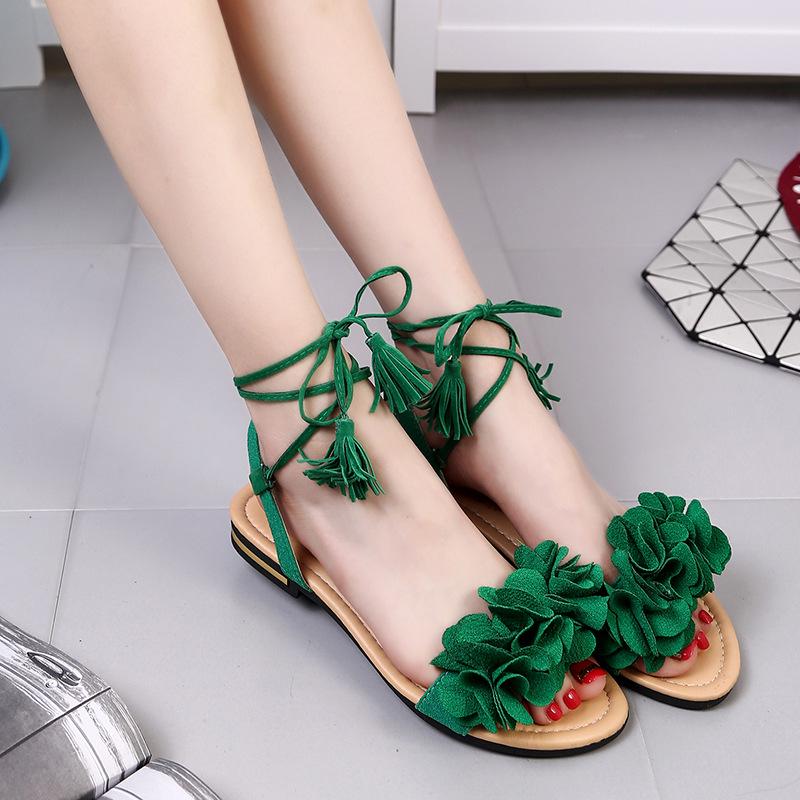 Verano nuevo estilo tacón plano comercio exterior sandalias con cordones  mujeres estilo coreano cómodo zapatos de mujer comprar a buen precio —  entrega gratuita, reseñas reales con fotos — Joom